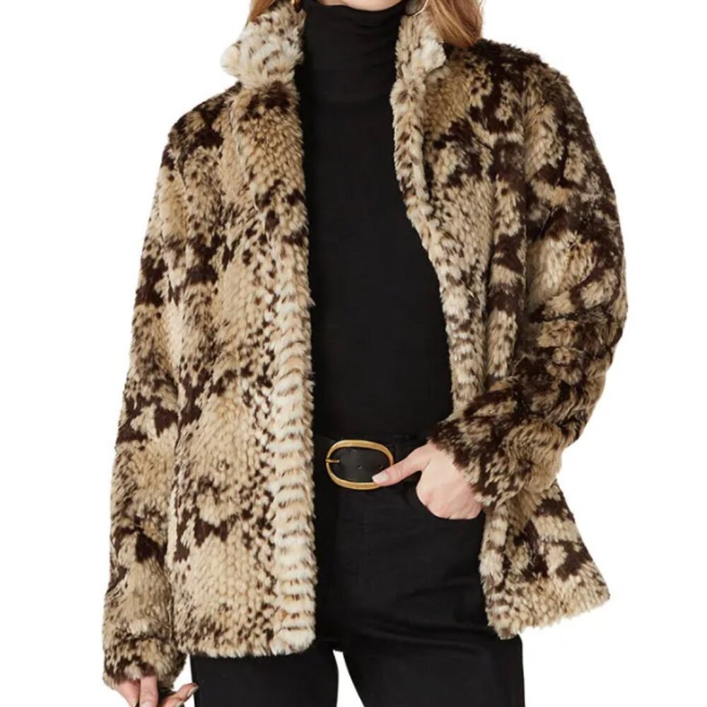 Women's Faux Fur Jacket in Brown and Tan
